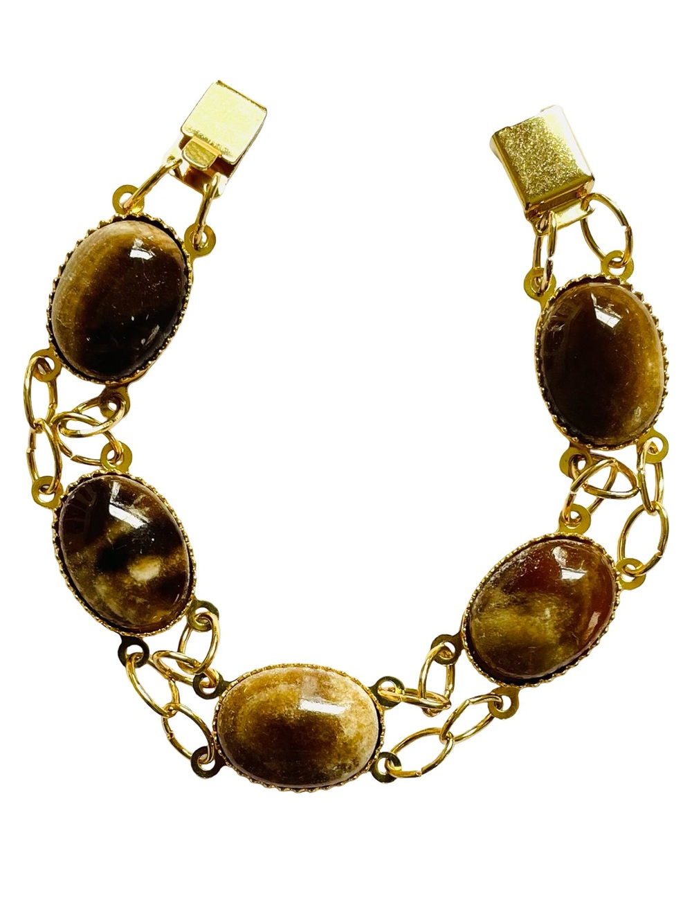 Vintage Goldtone Link Bracelet With Art Glass Cabochons